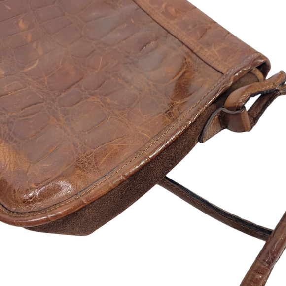 Vintage Enzo Angiolini Saddle Bag Dark Brown Crossbody Leather Suede Embossed - Picture 8 of 16